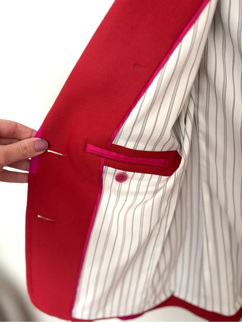 J. Crew Rhodes Red Blazer-Hot Pink Trim and Gold Button Detail Woman’s Size 0